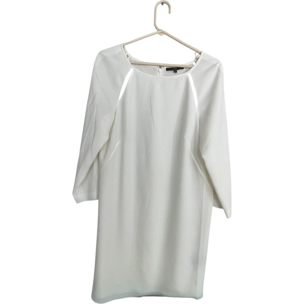 Tibi New York Dress Womens 10 White Round Neck 3/4 Sleeve Shift Polyester Silk